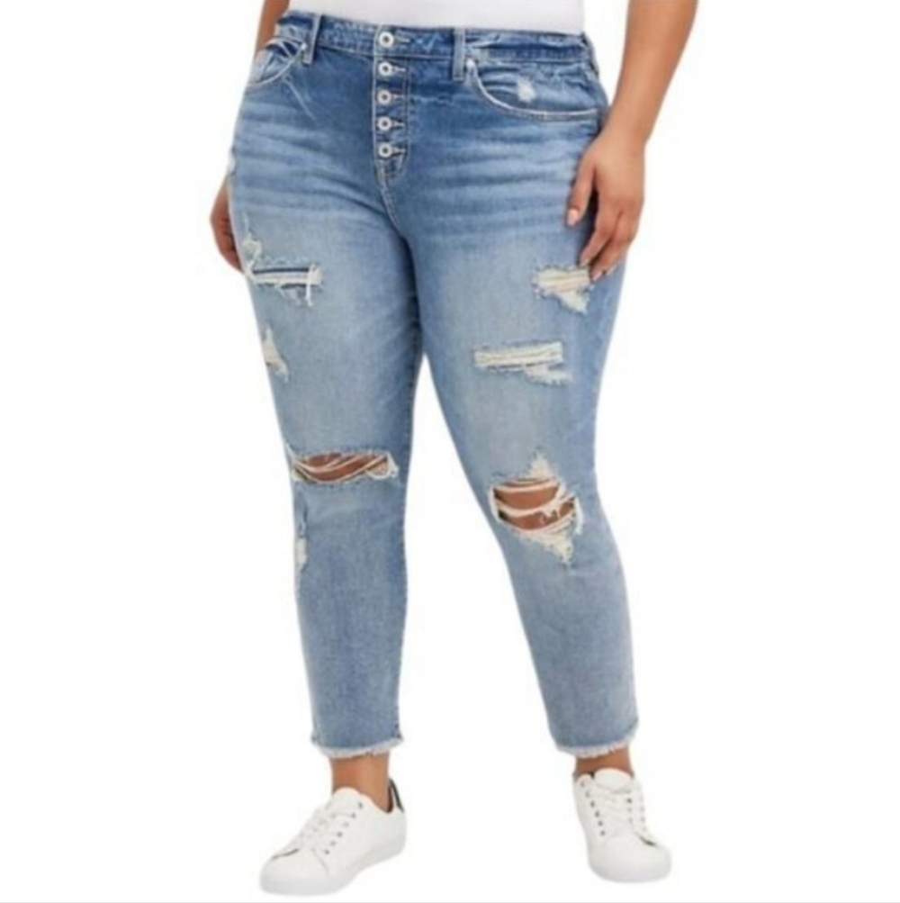 Torrid Plus Size 26T Distressed Light Wash Button-Fly Jeans